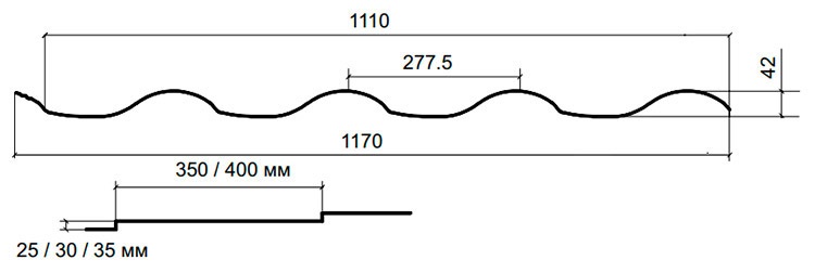 Металлочерепица Монтерроса Norman 1170 мм (1110 раб.)